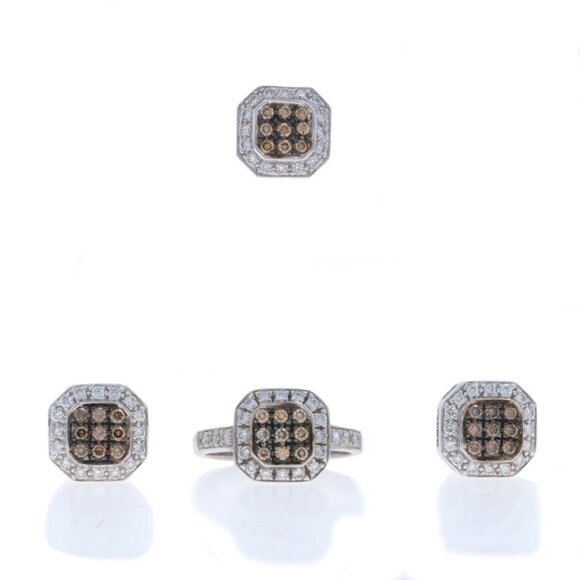 Le Vian Diamond Cluster Jewelry Set -White Gold 14k Round Brilliant 1.55ctw Halo - Picture 1 of 12